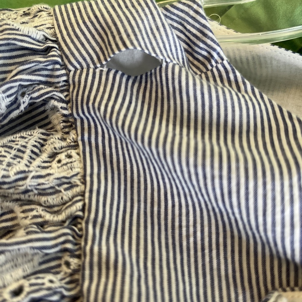 Ralph Lauren Dress Women's Size 12 Blue White Stripe Flutter Sleeve Eyelet Lined - Picture 16 of 16